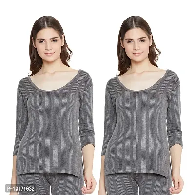 ZIMFIT Women's Cotton Winter wear 3/4 Sleeves Thermal Top in Dark Grey (Pack of 2)-thumb0