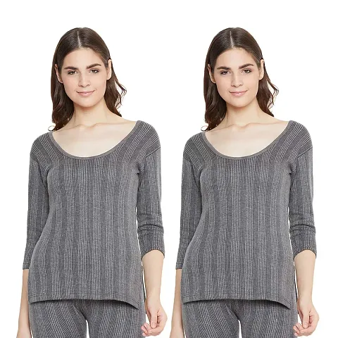 ZIMFIT Women's Cotton Winter wear 3/4 Sleeves Thermal Top in Dark Grey (Pack of 2)
