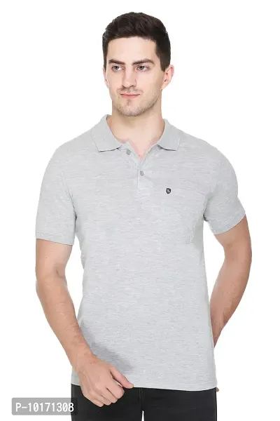 White Moon Men's Cotton Solid Regular Fit Polo T-Shirt Grey-thumb0