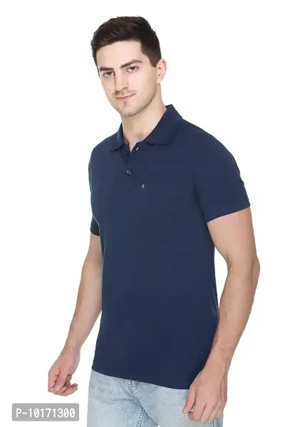 White Moon Men's Cotton Solid Regular Fit Polo T-Shirt Navy-thumb2