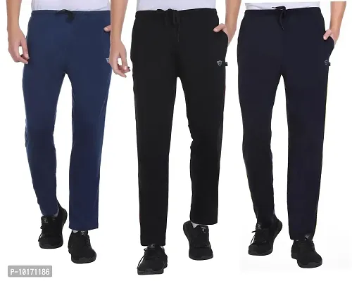 White Moon Men's Regular Fit Trackpants (Pack of 3) (Airforce,Black,Navy) (L)