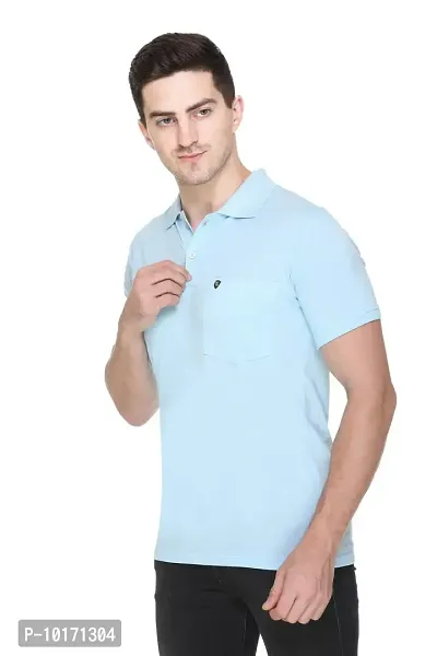 White Moon Men's Cotton Solid Regular Fit Polo T-Shirt Sky