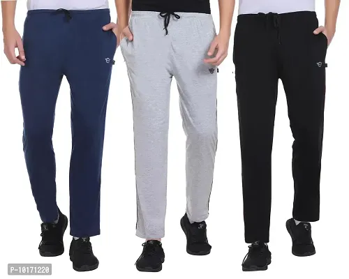White Moon Men's Regular Fit Trackpants (Pack of 3) (Airforce,Grey,Black) (M)