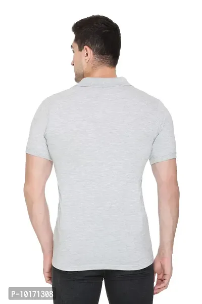 White Moon Men's Cotton Solid Regular Fit Polo T-Shirt Grey-thumb4