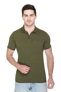 White Moon Men's Cotton Solid Regular Fit Polo T-Shirt Olive-thumb2