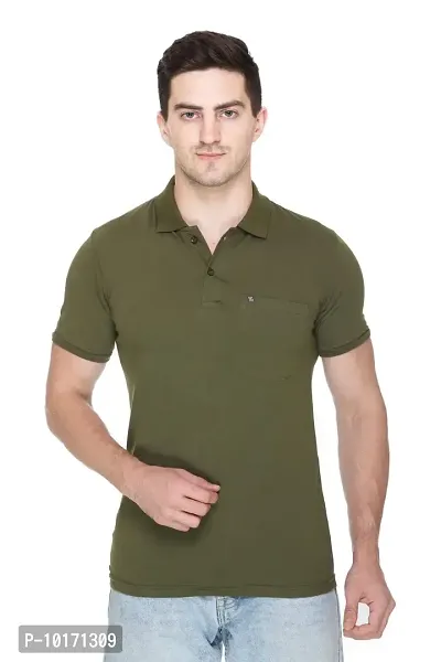 White Moon Men's Cotton Solid Regular Fit Polo T-Shirt Olive-thumb3