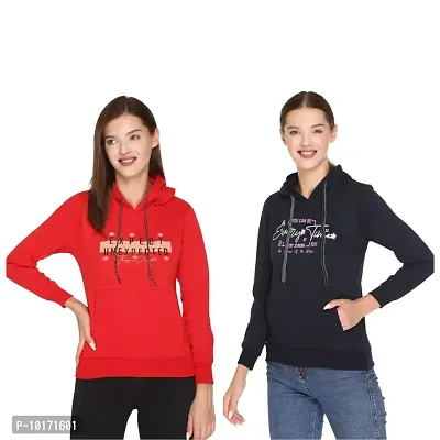 White Moon Hoodie Printed Casual/Sports Sweatshirt for Women (XXL) (Red,Navy) (2PC)