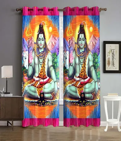 Harshika Home Furnishing Polyester 3D God Shiv Ji Printed 4 x 7 Feet Door Curtains Set 2 Pecs Multicolour