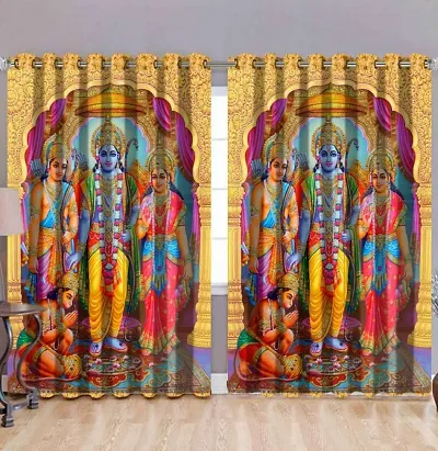 Harshika Home Furnishing Polyester God Ram Darbar 4 x 5 Feet Window Curtain Set of 2 pecs Multicolour