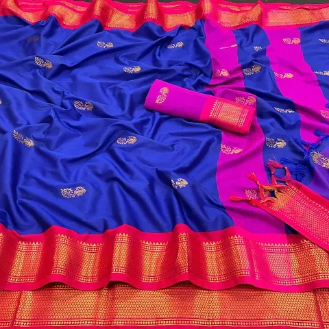 Paithani Cotton Silk Jacquard Sarees With Blouse Piece