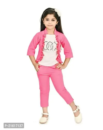 Fabulous Pink Cotton Printed Top With Bottom For Girls-thumb0