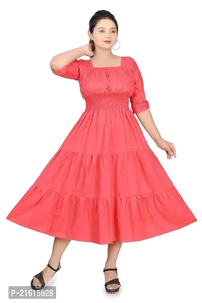 Stylish Peach Rayon Self Design Fit And Flare Dress For Women