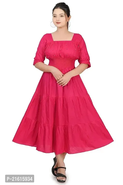 Stylish Pink Rayon Self Design Fit And Flare Dress For Women