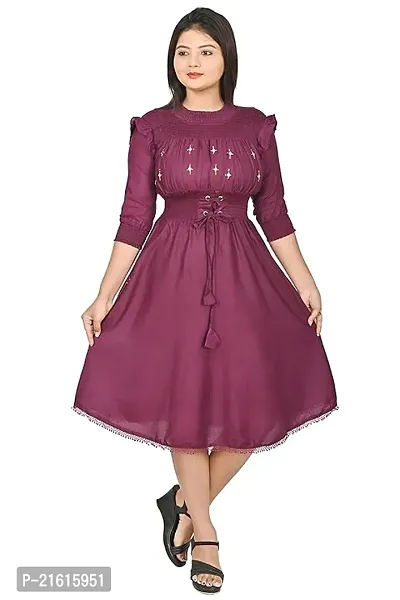 Stylish Purple Rayon Self Design Fit And Flare Dress For Women