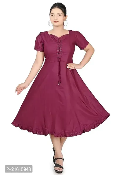 Stylish Purple Rayon Self Design Fit And Flare Dress For Women-thumb0