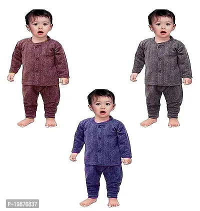 Guru Ji Baby's winterwear Thermal Fleece Inner Suit, Body Warmer Thermal Set for Boys(3 Years) Set of 3-thumb0