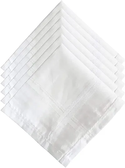 Guruji Plus 100% Premium Collection Handkerchiefs Hanky for Men, Set (White)