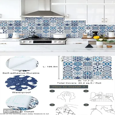 Blue Floral Marble Wallpaper for Marble Sheets for Home Wall Blue Floral Marble Wallpaper for Walls Contact Paper for Kitchen Countertop (Size:60 * 200 Cm) 050-thumb2