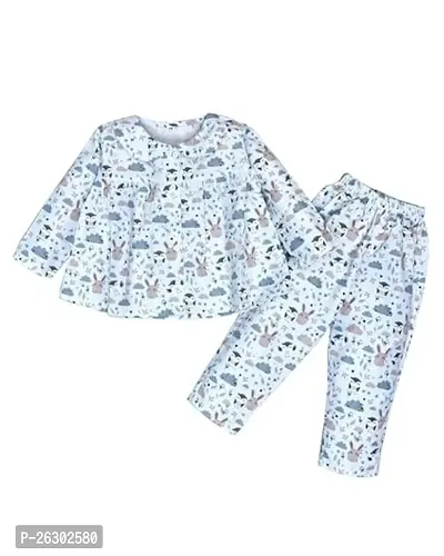 Beatiful Multicoloured Cotton Top With Bottom Set For Kids-thumb0