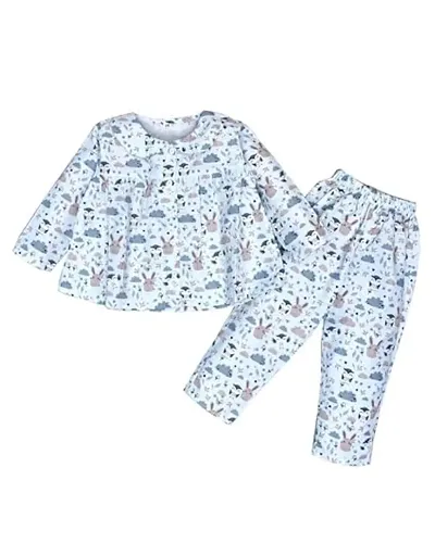 CERABI Full Sleeve Regular Fit Pure Casual OWL Print Night Suit for Kids Girls