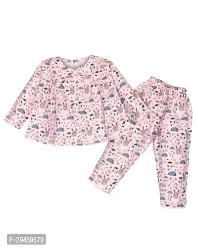 CERABI Full Sleeve Regular Fit Pure Cotton Casual OWL Print  Night Suit for Kids Girls-thumb0