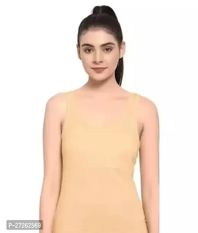 Stylish Beige Cotton Blend Solid Tank Top For Women-thumb0