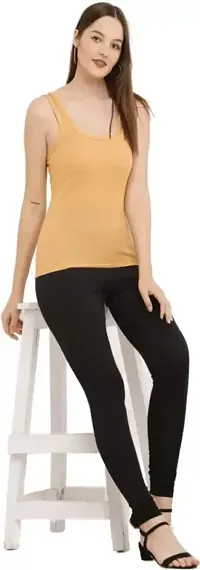 Stylish Beige Cotton Blend Solid Tank Top For Women-thumb3