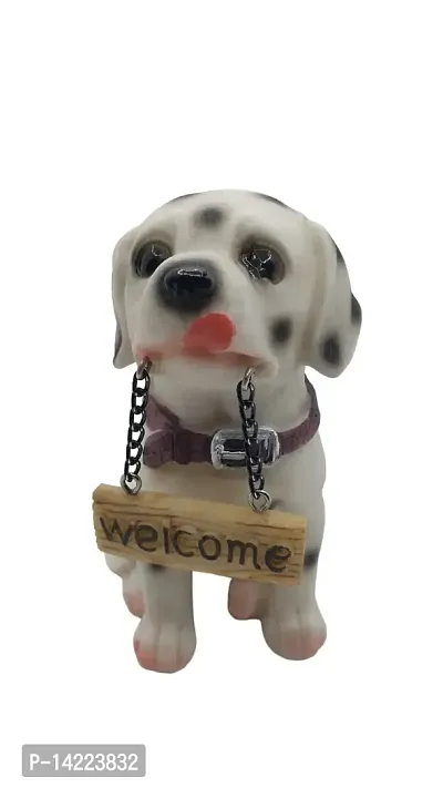 Mini Dalmatian Dog welcome Showpiece Statue Door Entrance Decoration, Car Dashboard, House Warming Gifts for New Home House Warming Party Living Room, Home, Office, Garden Decor (Pack of 1, White)