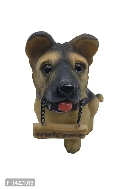 Mini Dog Showpiece Holding welcome plate Door Entrance Decoration, Car Dashboard, House Warming Gifts for New Home House Warming Party Living Room, Home, Office, Garden Decor (Pack of 1, Coffee)