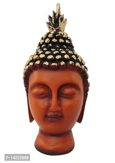 Mini Lord Buddha Face Statue Polyresin Showpiece | Lord Gautam Buddha Face Head Decorative Showpiece for Living Room, Bedroom, Office Decor, House Warming (Pack of 1, 13 cm), Brown