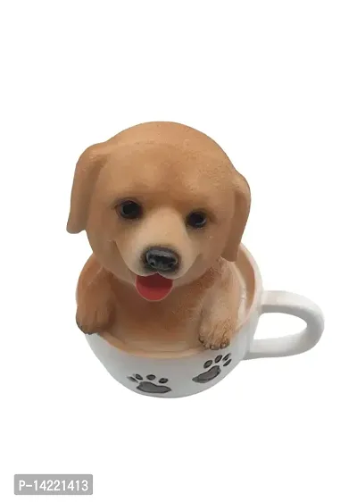 AROMORA STOP THINKING JUST BUY IT Cute Puppy in Cup, Mug Home D?cor | Decorative Statue Figurine Showpiece for Animal Lovers and Home Decoration Gifting Garden Entrance (Brown, Pack of 1)