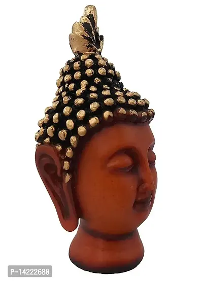 Mini Lord Buddha Face Statue Polyresin Showpiece | Lord Gautam Buddha Face Head Decorative Showpiece for Living Room, Bedroom, Office Decor, House Warming (Pack of 1, 13 cm), Brown-thumb2
