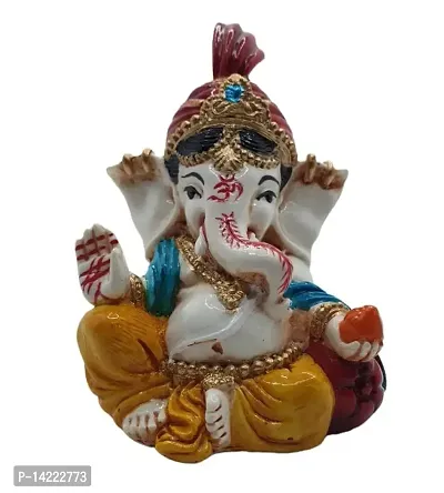 Mini Lord Ganesha Idol for Car Dashboard | Ganpati ji Figurine for Mandir, Office, Home Decor, Table (1 Piece, Multicolor)-thumb0