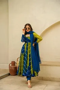 Stylish Green Georgette Kurta With Dupatta For Women-thumb1