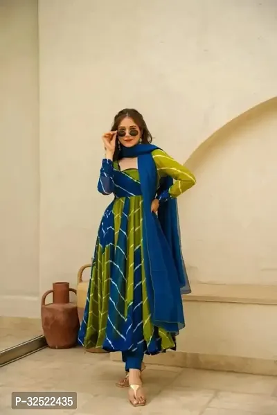 Stylish Green Georgette Kurta With Dupatta For Women-thumb2