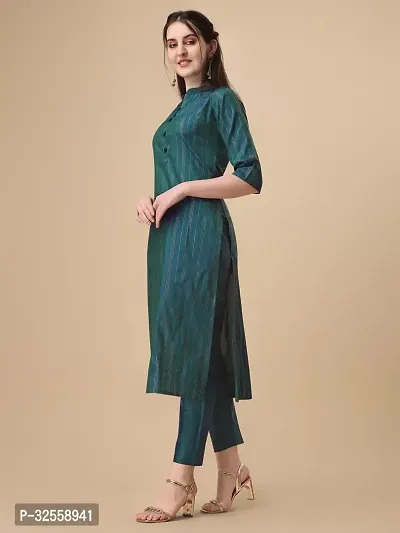 Stylish Green Art Silk Striped Kurta With Pant Set-thumb2