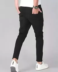 Stylish Black Denim Solid Mid Rise Jeans For Men-thumb1