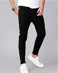 Stylish Black Denim Solid Mid Rise Jeans For Men-thumb2