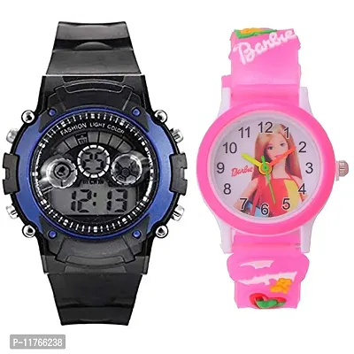 Classic Digital Seven Light Blue And Barbie Combo Watch For Boys And Girls
