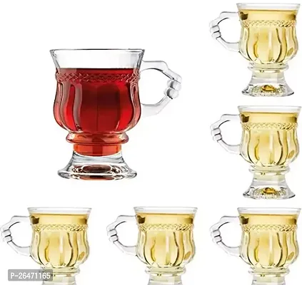 Crystal Clear Glass Cup Tea Coffee Milk Cappuccino Mugs With Handles Pack Of 6-thumb0