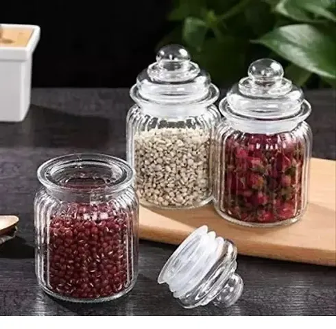 Glass Container Jar Exquisite Glassware Home Fashion Life Vogue With Air Tight Lid For Kitchen Jars For Kitchen Storage Pop Jar Glass Jar Food Storage Containers For Storing PACK OF 3