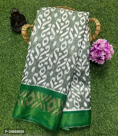 Stylish Cotton Blend Printed Saree with Blouse piece For Women-thumb0