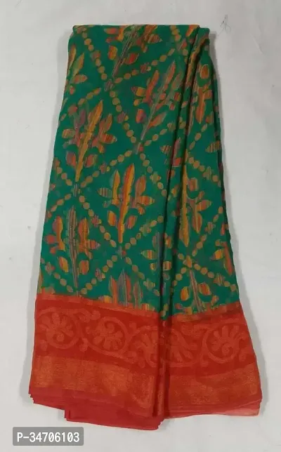 Elegant Green Chiffon Printed Saree With Blouse Piece For Women-thumb0