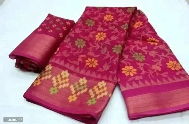 Elegant Pink Cotton Printed Saree With Blouse Piece For Women-thumb0