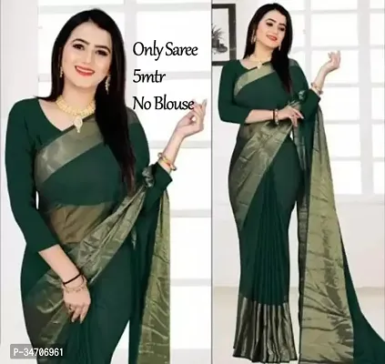 Elegant Green Chiffon Solid Saree Without Blouse Piece For Women-thumb0