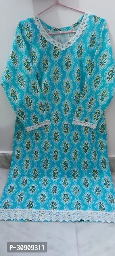 Beautiful Cotton Blue Printed Kurta For Women