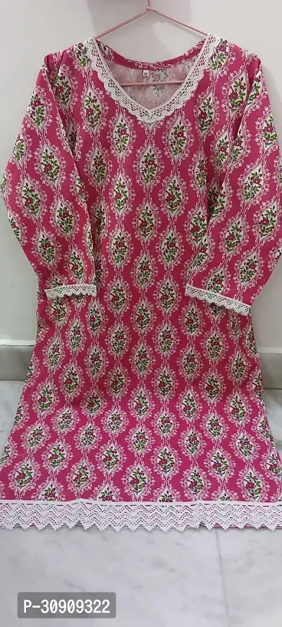 Beautiful Cotton Pink Printed Kurta For Women-thumb0