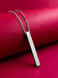 Soni Jewellery Men's Jewellery 3D Cuboid Vertical Bar/Stick Stainless Steel Silver Locket Pendant Necklace Chain For Boys and Men Unisex Birthday Gift Anniversary Gift Silver Chain Necklace-thumb1