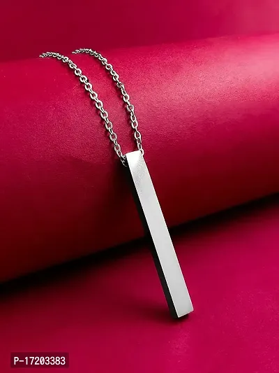Soni Jewellery Men's Jewellery 3D Cuboid Vertical Bar/Stick Stainless Steel Silver Locket Pendant Necklace Chain For Boys and Men Unisex Birthday Gift Anniversary Gift Silver Chain Necklace-thumb2