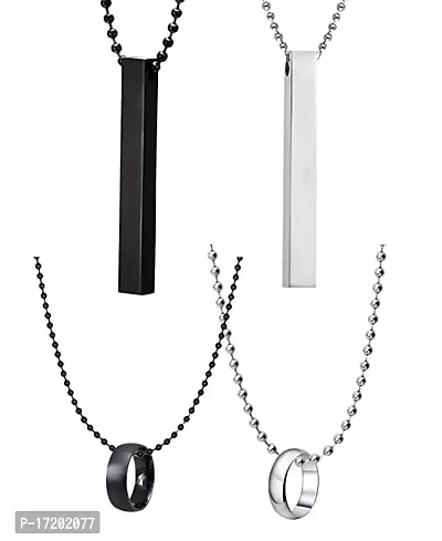 Soni Jewellery Men's Fashion Jewellery Combo Pack of 4 Stainless Steel Solid Black and Silver Plating Stylish Pendants With Chain For Boys and Men PD1000876